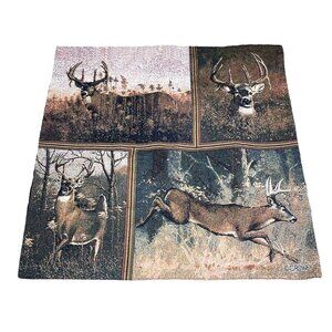 Vintage Tapestry Wall Hanging Buck Deer Hunting 25'x25' Made in USA